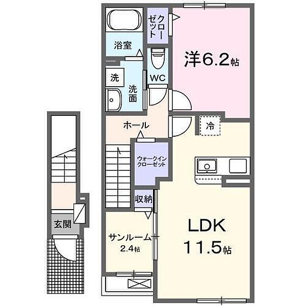 ボネール　Ｍ 203 号室｜愛媛県松山市和田(賃貸アパート1LDK・2階・50.96㎡)の写真 その2