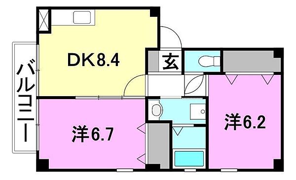 フォブールメヌエット A101 号室｜愛媛県松山市西垣生町(賃貸アパート2DK・1階・47.61㎡)の写真 その2