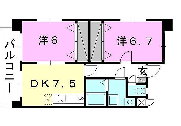 Ｍマンション 401 号室｜愛媛県松山市久万ノ台(賃貸マンション2DK・4階・49.40㎡)の写真 その2
