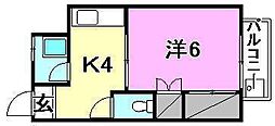 カーサ樹 1Kの間取図画像