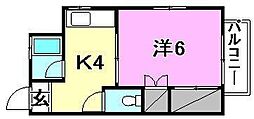 カーサ樹 1Kの間取図画像