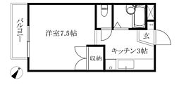 ROUNDSTONE枝松 1Kの間取図画像