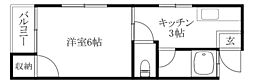 スカイコーポ 1Kの間取図画像