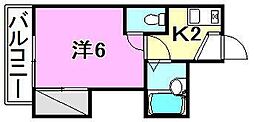 シェレナ衣山 1Kの間取図画像