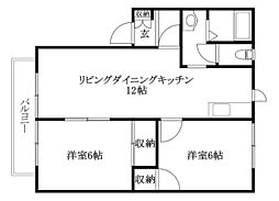 コスモクリアD 2LDKの間取図画像