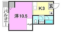 牛渕ステーションハイツ 201 号室 2階1Kの間取り
