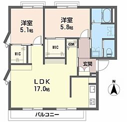 オリーブハイツA 2LDKの間取図画像