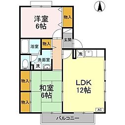 ヴィレッジコート 201 号室 2階2LDKの間取り