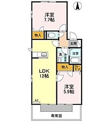 リヴェール馬木 2LDKの間取図画像