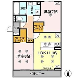 クランツ古川西　Ａ棟 301 号室 3階2LDKの間取り