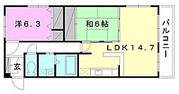 サンヴァリエ岩崎 201 号室 2階2LDKの間取り