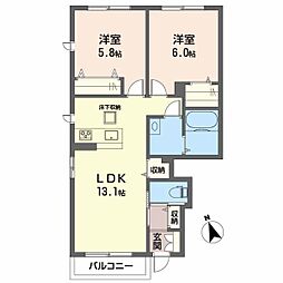 ヴェント・コリーナ 106 号室 1階2LDKの間取り