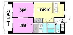 プレザント・来住 2LDKの間取図画像