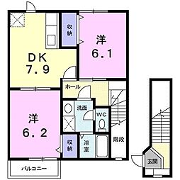 ハイムサンヒルズB 2DKの間取図画像