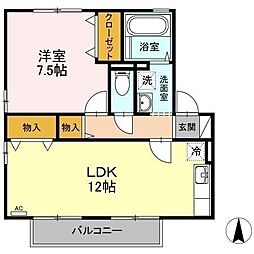 リビングタウン北土居E 1LDKの間取図画像