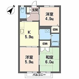 パークヒル津田B 3Kの間取図画像