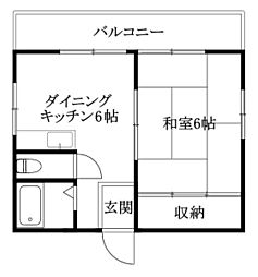 サン畑寺2 1Kの間取図画像