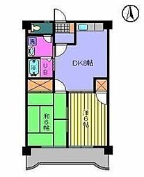 サニーフラット久米 2DKの間取図画像