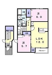 バーシア・南梅本B 2LDKの間取図画像