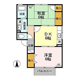 シャルム・石手 2DKの間取図画像