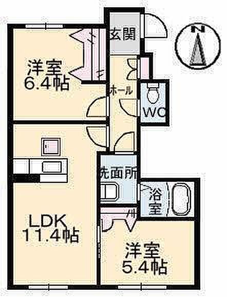 ルミエール竹原 B102 号室｜愛媛県松山市竹原4丁目(賃貸アパート2LDK・2階・53.65㎡)の写真 その2