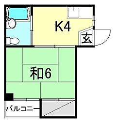 メゾンAD2 1Kの間取図画像