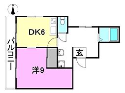 リッツハウス立花 1DKの間取図画像
