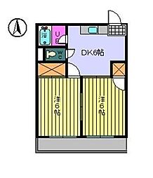 第13杉フラット 2DKの間取図画像