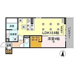 クランツ北井門B 1LDKの間取図画像