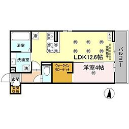 クランツ北井門B 1LDKの間取図画像
