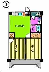 サニーフラット久米 403 号室 4階2DKの間取り