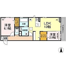 プレジデント持田A 2LDKの間取図画像