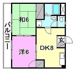 サザンキャッスル大野 2DKの間取図画像