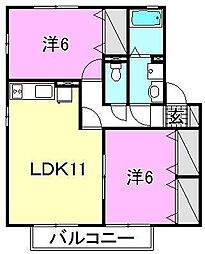 ミモザガーデンB 2LDKの間取図画像