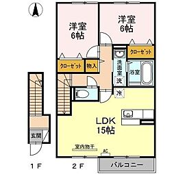 ウィット北久米B 2LDKの間取図画像