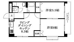 スカイコート 2LDKの間取図画像
