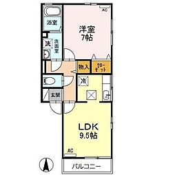 ヴィラ奥里音Aきぬた館 1LDKの間取図画像