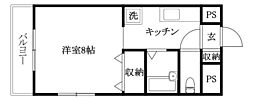 カーサエルマール 1Kの間取図画像