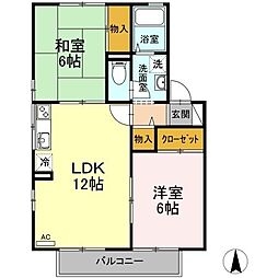 ハイカムール南A 2LDKの間取図画像