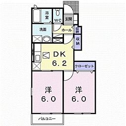 キスメット・メゾンA 2DKの間取図画像