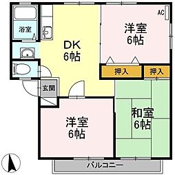 サンビレッジ立花B 3DKの間取図画像