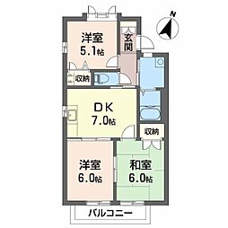 パークヒル津田B 3DKの間取図画像