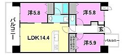 松山市祝谷6丁目マンション 3LDKの間取図画像