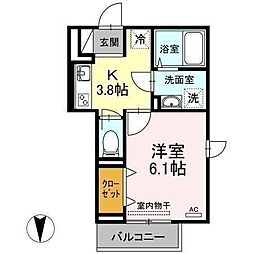 レーヴ・リボンYK 1Kの間取図画像