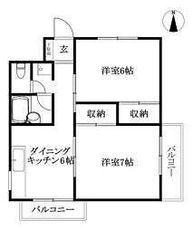 フシミハイツ 2DKの間取図画像