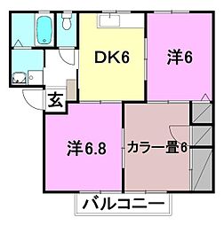 グラッド森田D 3DKの間取図画像