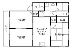 ディアスムラカミD 3DKの間取図画像