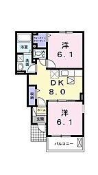 グレイスヌーヴォーS 2DKの間取図画像