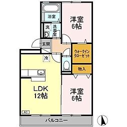 ジュネス針田B 2LDKの間取図画像