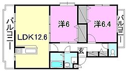 クレセント市坪 2LDKの間取図画像